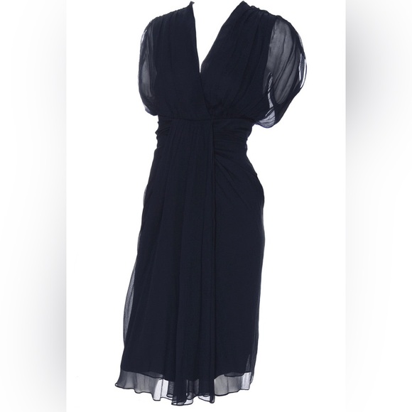 Diane Von Furstenberg Dresses & Skirts - DIANE VON FURSTENBERG SILK CHIFFON DRESS NAVY BLUE GRECIAN DRAPING nwot sz 8